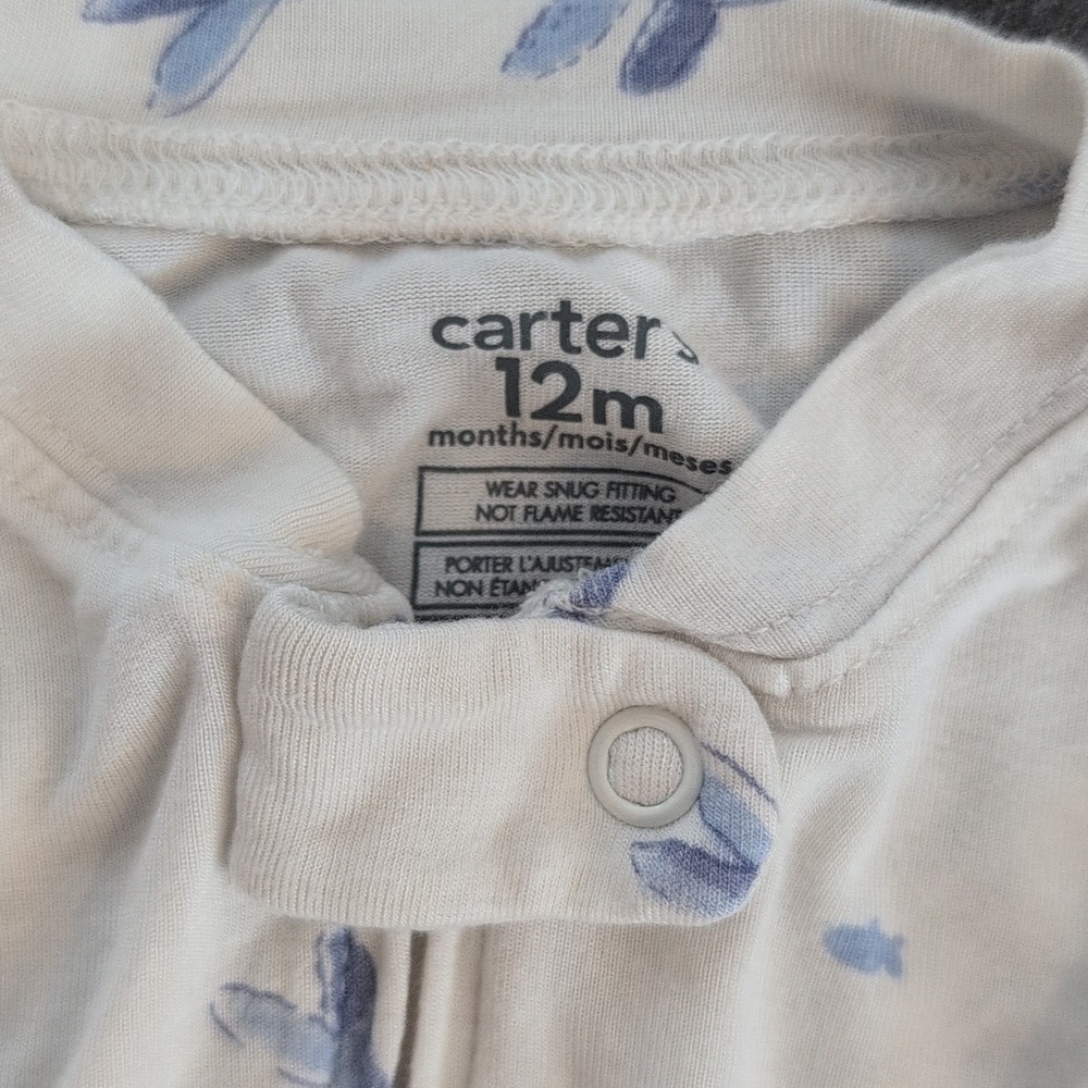 Carter's 12 Month Baby Whale Print Zip-Up PurelySoft Sleep & Play Pajamas - Picture 3 of 7